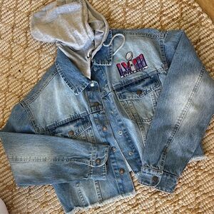 Denim Jacket with Gray Hood